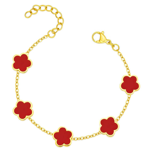 Crimson Bloom Bracelet 🌺. 18K Gold Plated Steel